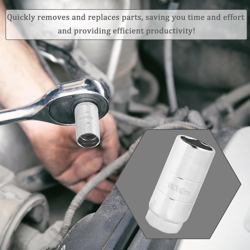 vvag Oil Pressure Sensor Socket,1 1/16 Socket Switch Fits 3/8" Drive 1-1/8" Hex Wrench,Universal Oil Pressure Switch Sockets,Professional Car Tools for Quick Removing Installing Oil-Sending Unit (Silver) - Image 5